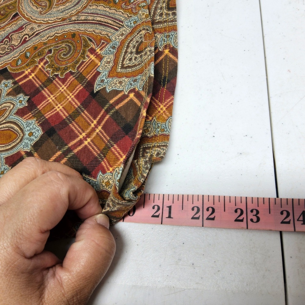 Perpetual Motion Faux Wrap Skirt Womens Large Brown Paisley Plaid Tie Front 90s - Picture 10 of 10